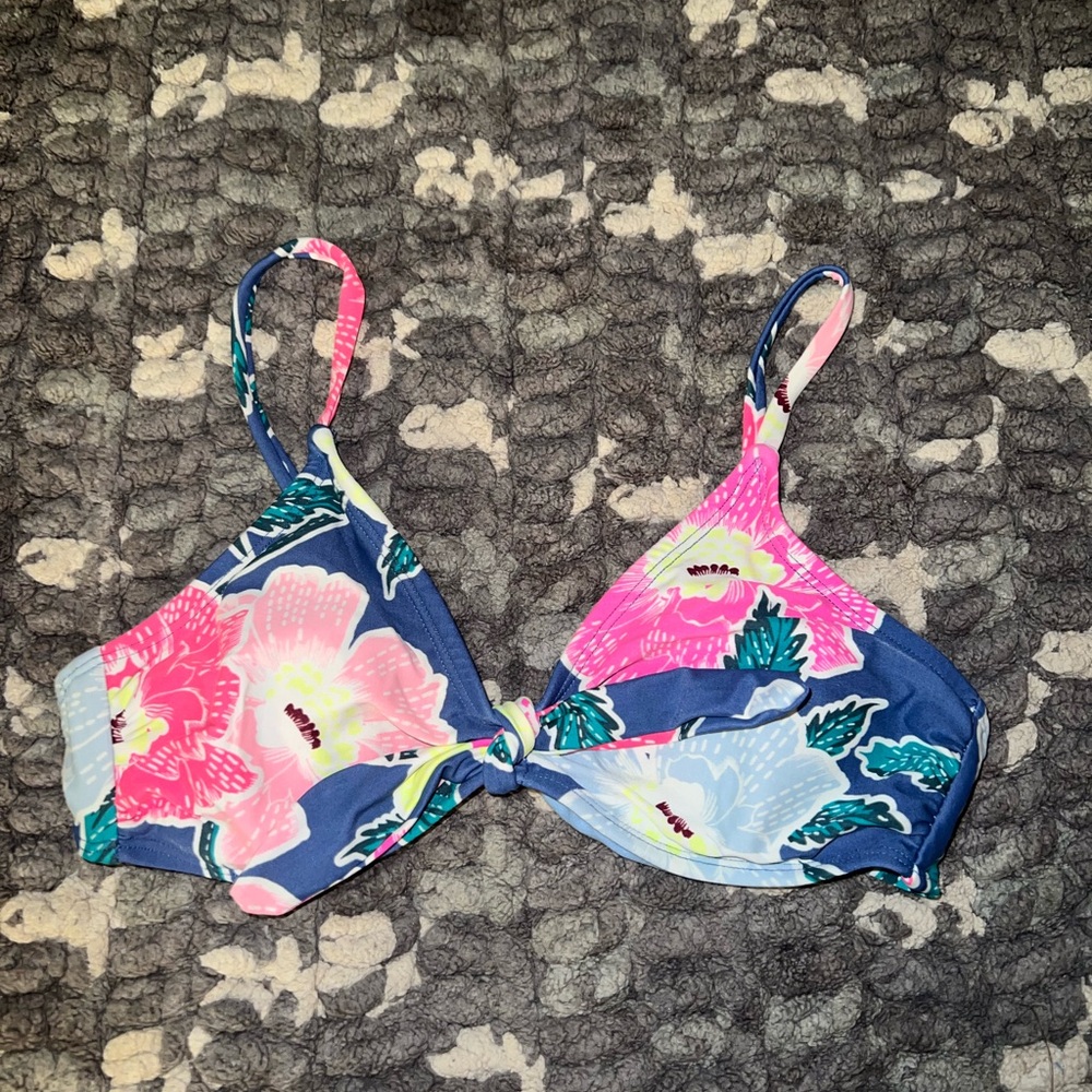 Xhilaration Light Blue Bikini Top with Neon Accents